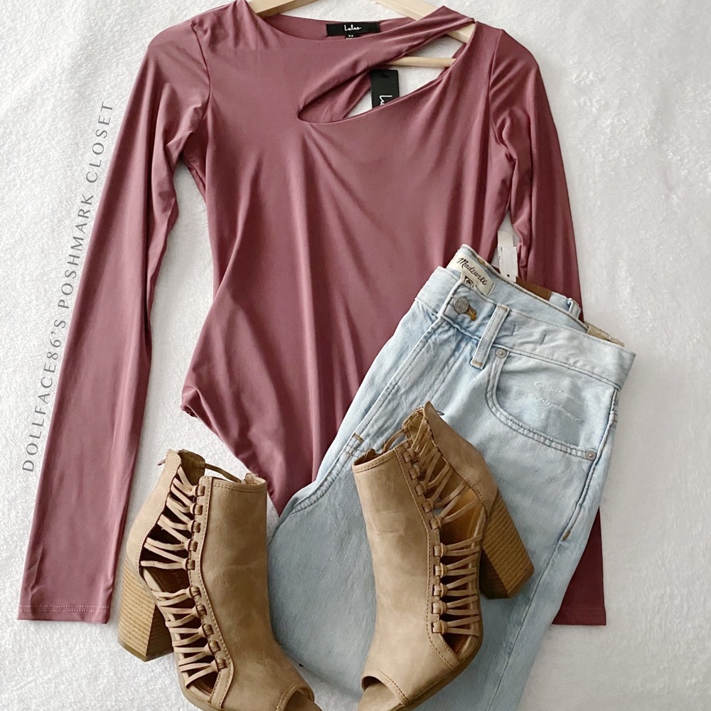 NWT Lulu’s Mauve CutOut Shoulder Long Sleeve Bodysuit - Picture 4 of 13
